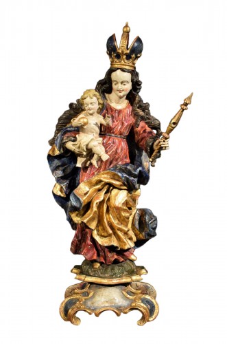 "Vierge à l'enfant" sculpture en bois polychromé - École génoise du XVIIIe siècle